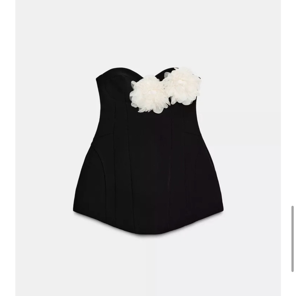 CONTRAST FLORAL STRAPLESS DRESS - Picture 6 of 8